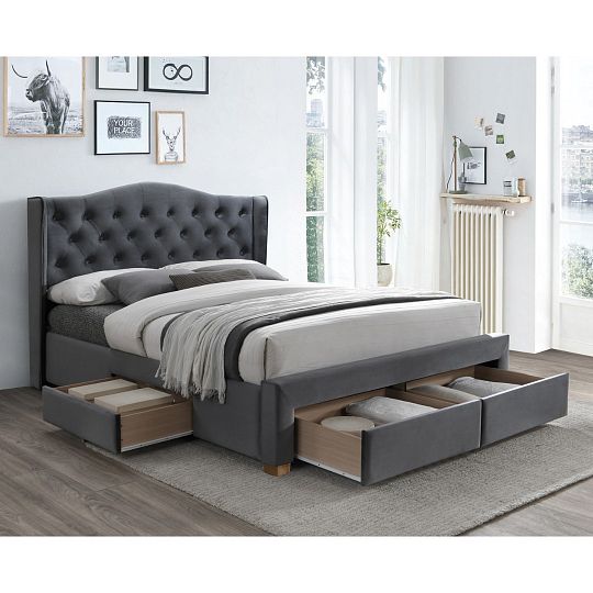 ASPENDOS II VELVET čalouněná postel s šuplíky 160 cm + rošt, šedá
