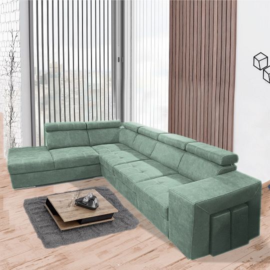MAGNOLIE MAXI sedací souprava + 2 taburety, pravá, olivová