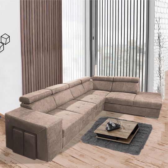 MAGNOLIE MAXI sedací souprava + 2 taburety, levá, světle hnědá