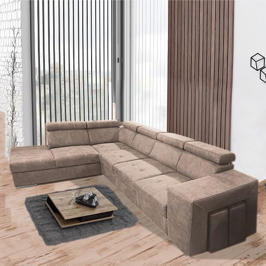 MAGNOLIE MAXI sedací souprava + 2 taburety, pravá, světle hnědá