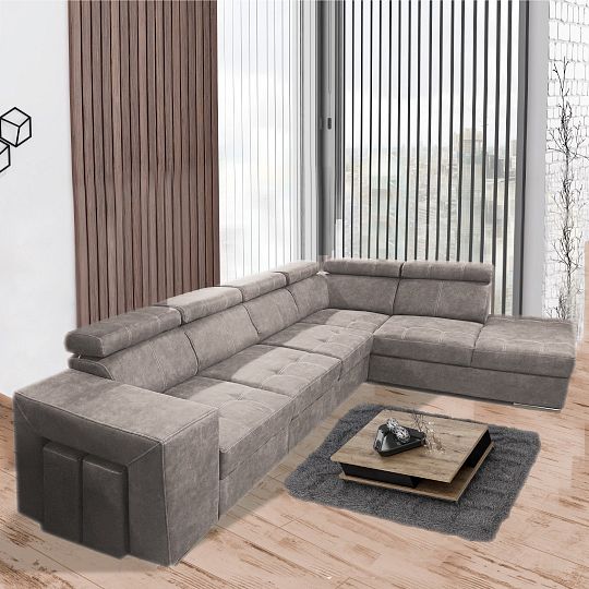MAGNOLIE MAXI sedací souprava + 2 taburety, levá, šedohnědá