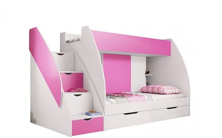 Montes patrová postel, růžová/bílá