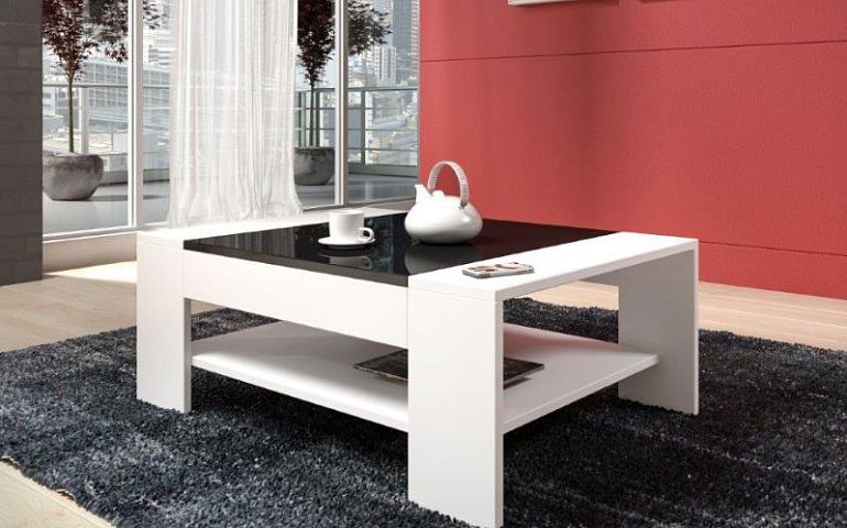 ARKTIC konferenční stolek, bílá/černá lesk