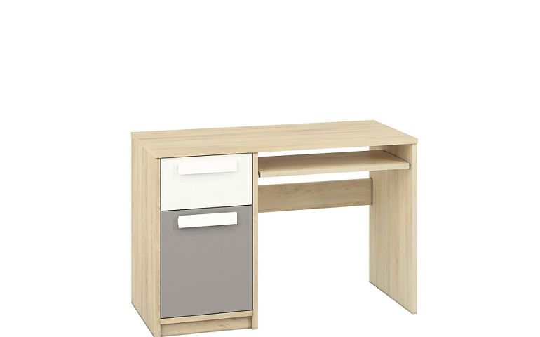 DIVO 1401 psací stůl, buk fjord/dvířka bílá/šedá