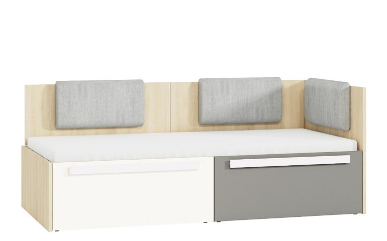 DIVO 1702 postel 90, buk fjord/dvířka bílá/šedá