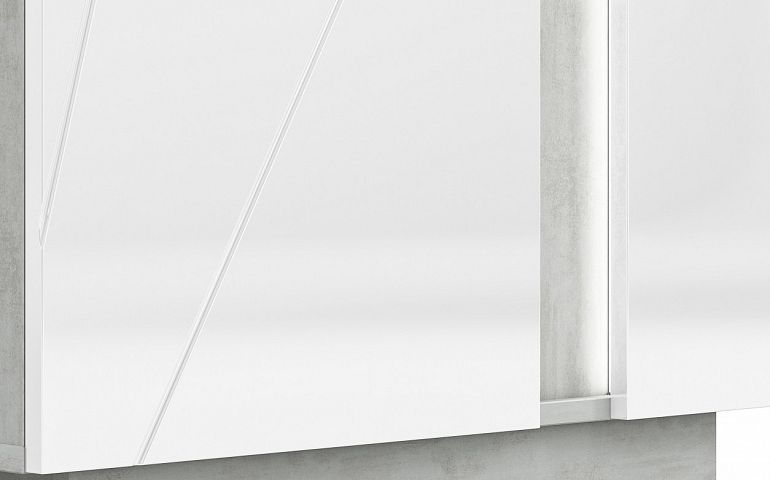 LAMIA 03L vitrína, beton stříbrný/bílá lesk/bílá lesk MDF