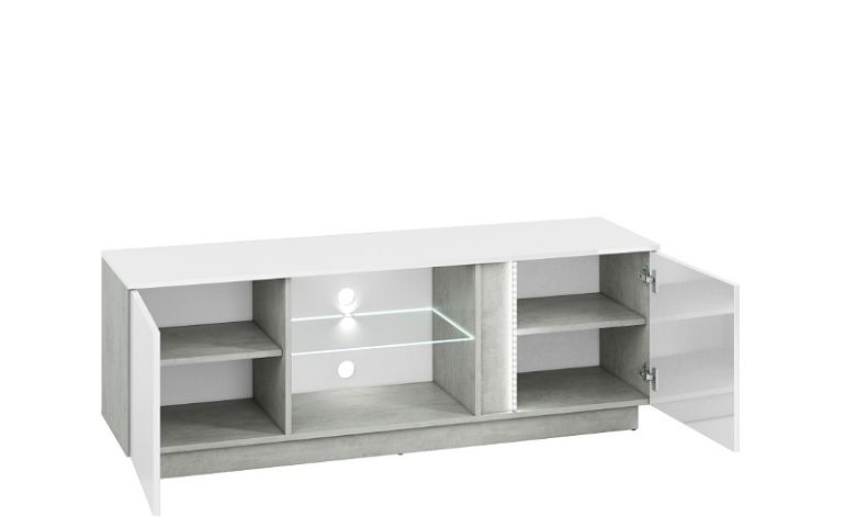 LAMIA 09 televizní stolek, beton stříbrný/bílá lesk/bílá lesk MDF