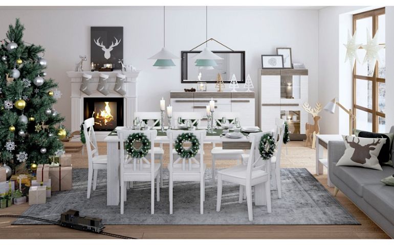 BERNIS 3302 rozkládací jídelní stůl, borovice bílá/borovice bílá/šedá