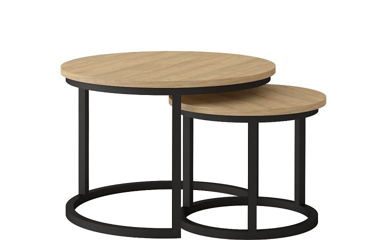 TRENTO konferenční stolek 2 kusy, dub hickory/černá kov