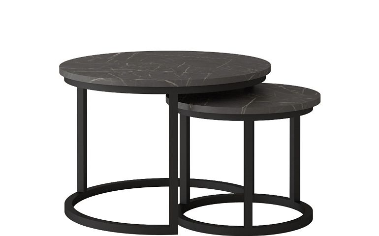 TRENTO konferenční stolek 2 kusy, mramor/černá kov