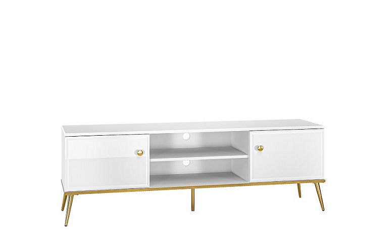 Goldie 06 Televizní stolek 2D, bílá mat/bílý lesk