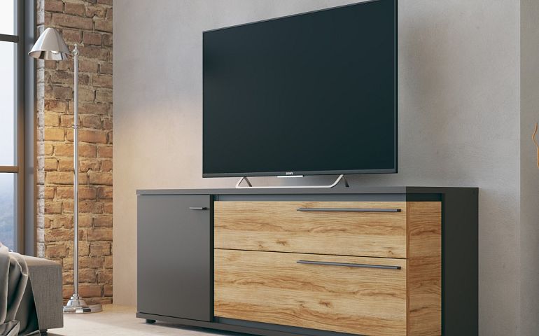 MONACO F01 televizní stolek, šedá/černá mat/dub catania