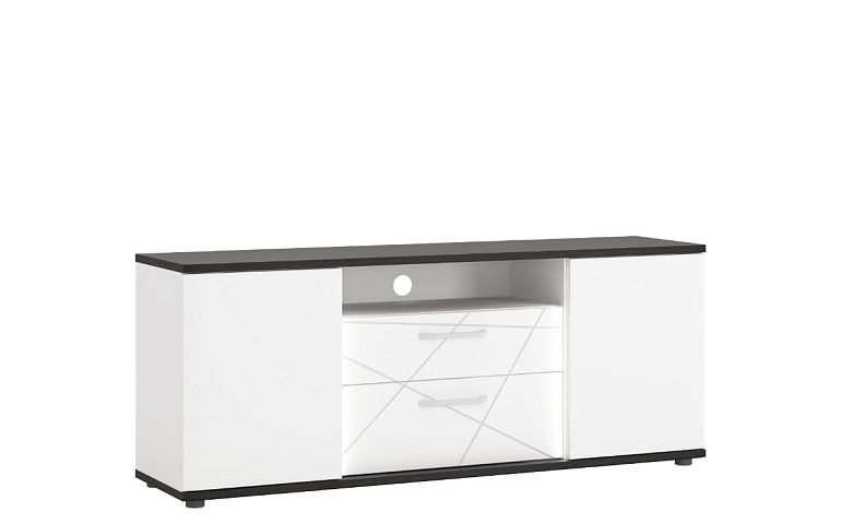 VELKOM F01 televizní stolek, bílá alpská/dub černý/bílá lesk