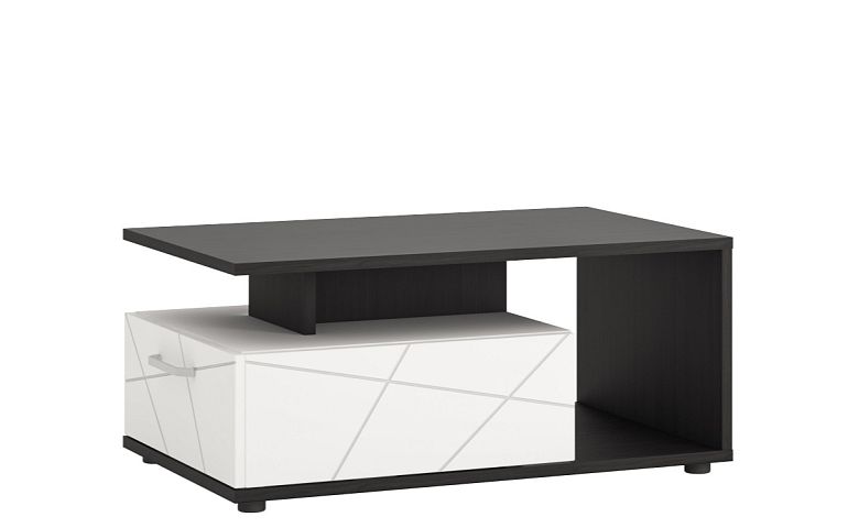 VELKOM T01 konferenční stolek, bílá alpská/dub černý/bílá lesk