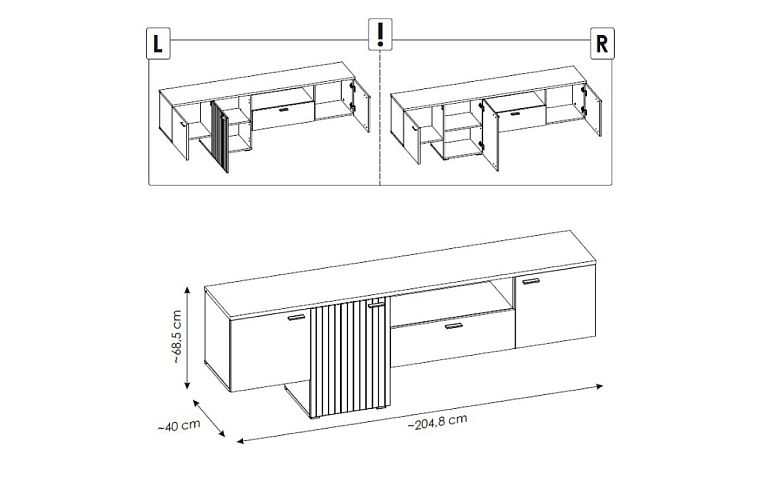 ALVERO F02 televizní stolek 3D1S, šedá light/dub coast evoke