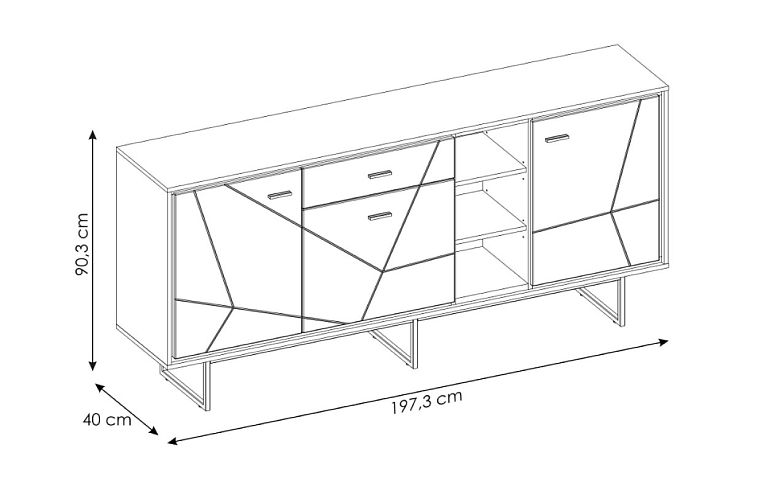 BERNADET K06 komoda 3D1S, dub catania/černá perla/bílý lesk