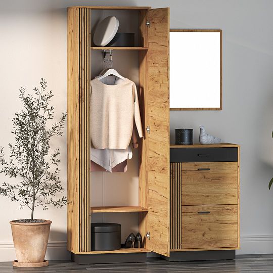 VANESSA TRENDY 01 šatní skříň, univerzální, dub craft zlatý/černá