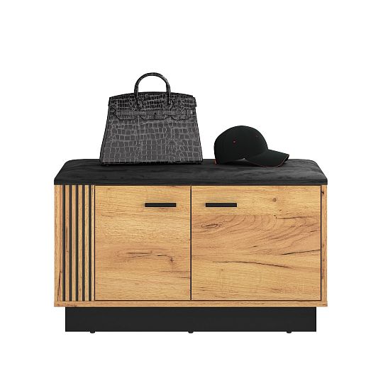 VANESSA TRENDY 03 botník se sedákem, široký, dub craft zlatý/černá