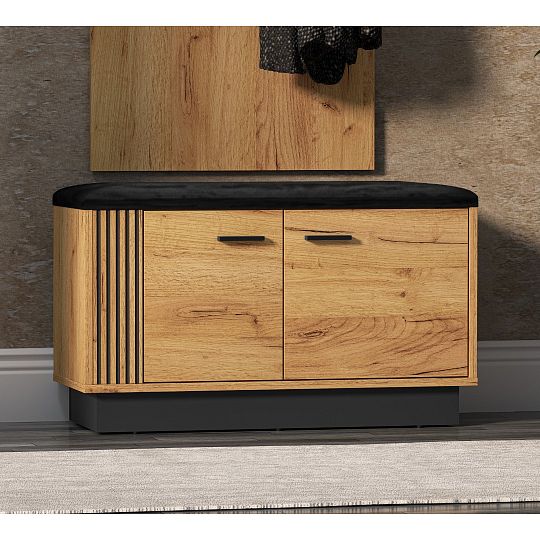 VANESSA TRENDY 03 botník se sedákem, široký, dub craft zlatý/černá