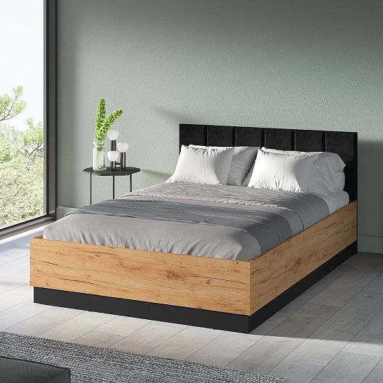 ODESSA 1301 postel 140 cm + rošt a úložný prostor, dub craft zlatý/černý velur