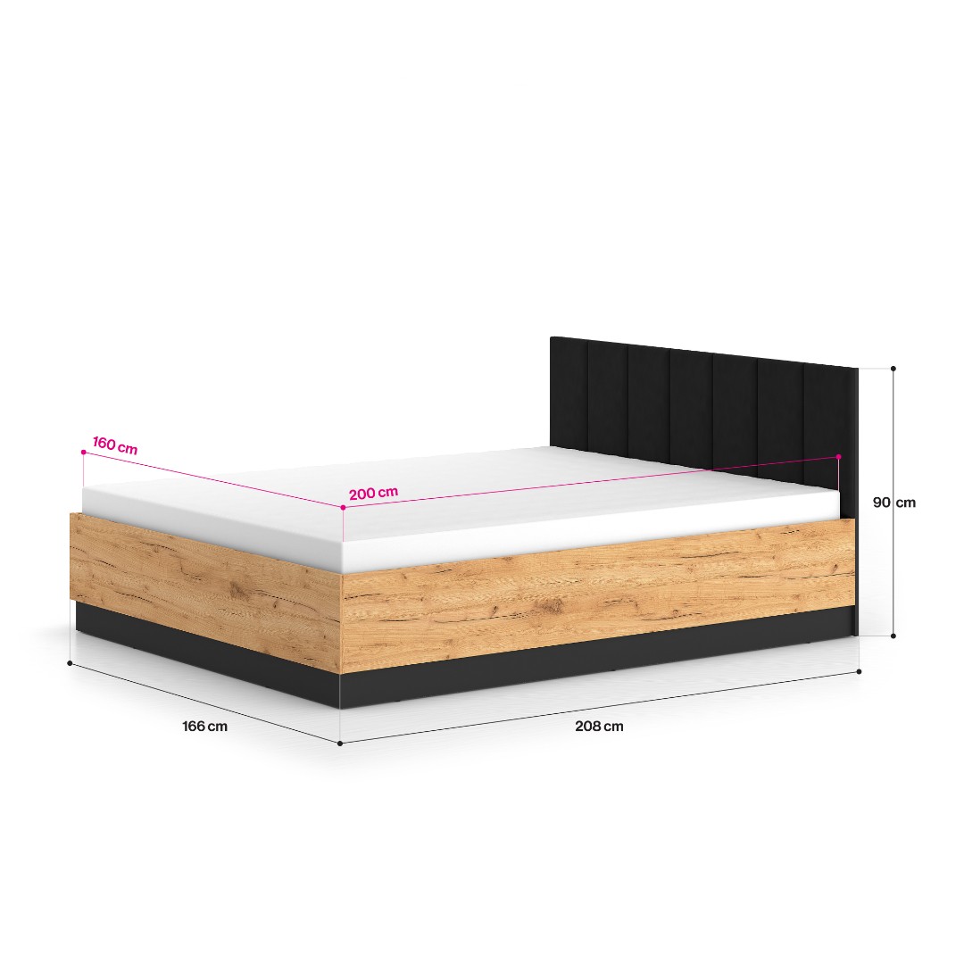 ODESSA 1401 postel 160 cm + rošt a úložný prostor, dub craft zlatý/černý velur