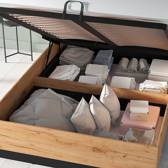 ODESSA 1401 postel 160 cm + rošt a úložný prostor, dub craft zlatý/černý velur