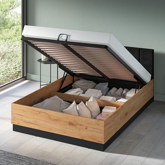 ODESSA 1401 postel 160 cm + rošt a úložný prostor, dub craft zlatý/černý velur