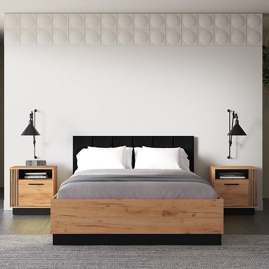 ODESSA 1401 postel 160 cm + rošt a úložný prostor, dub craft zlatý/černý velur