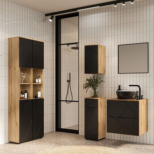 AMAZONIE 70 vysoká skříňka, dub artisan/černá mat
