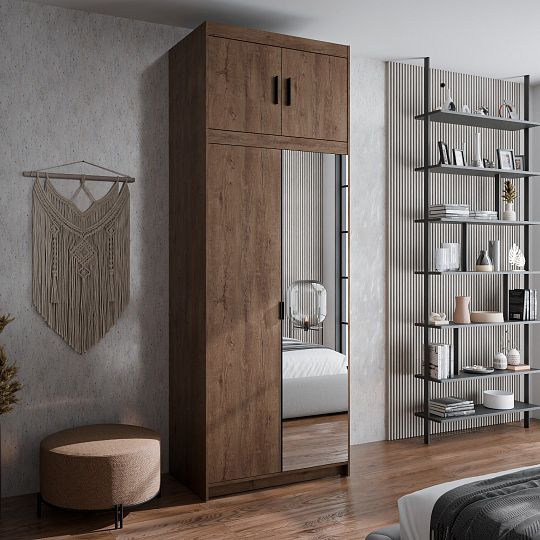 EVERLY 1D1LN šatní skříň + zrcadlo + nástavce, dub lefkas
