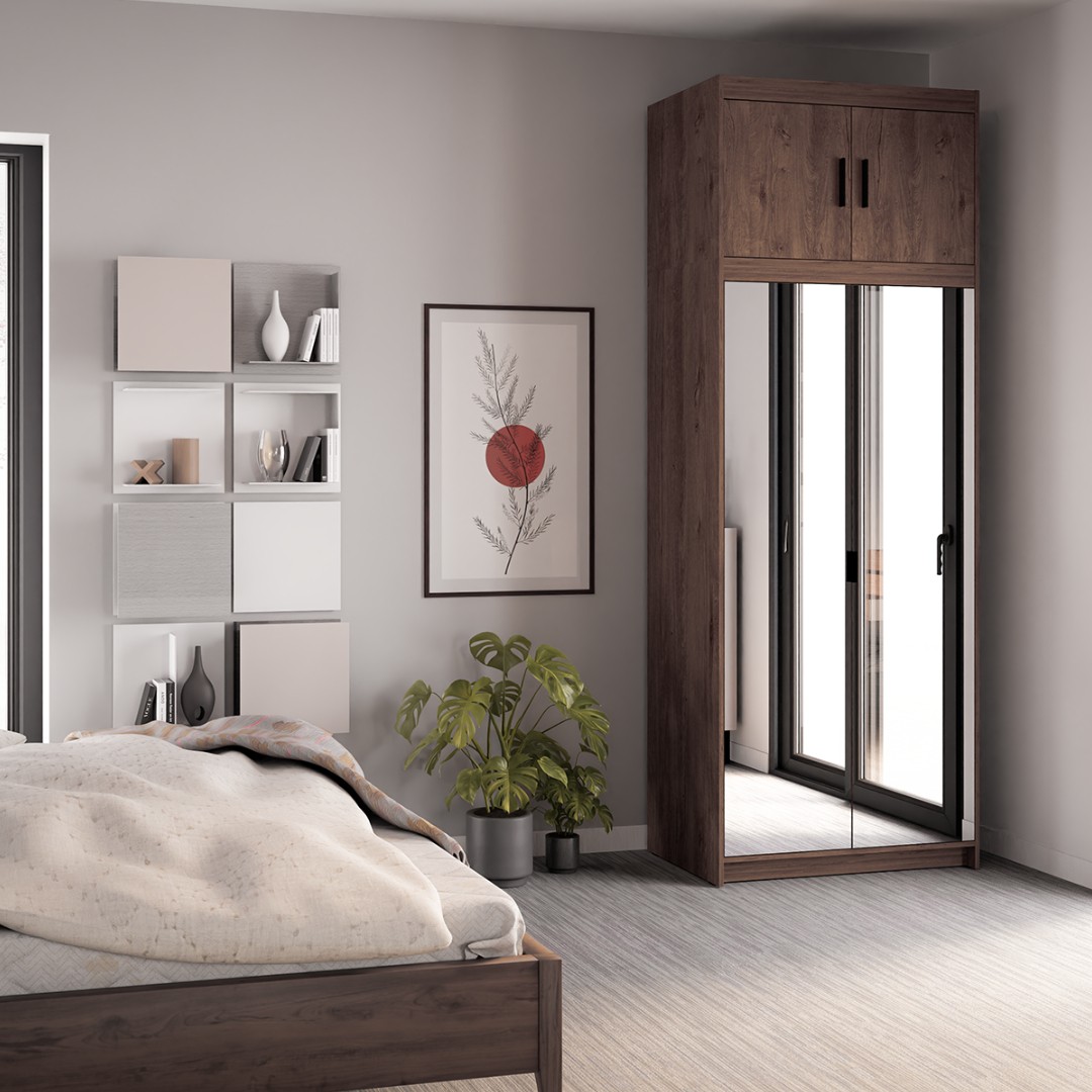 EVERLY 2D2LN šatní skříň + zrcadlo + nástavce, dub lefkas