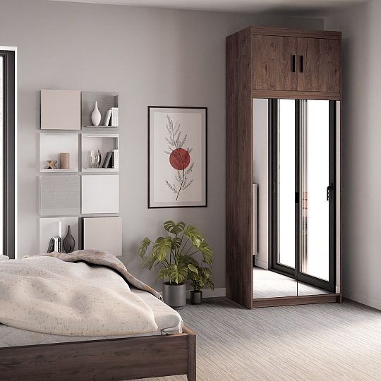 EVERLY 2D2LN šatní skříň + zrcadlo + nástavce, dub lefkas