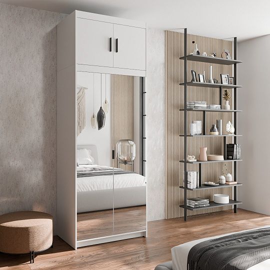 EVERLY 2D2LN šatní skříň + zrcadlo + nástavce, bílá