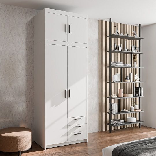 EVERLY 2D3SN šatní skříň + nástavec, bílá