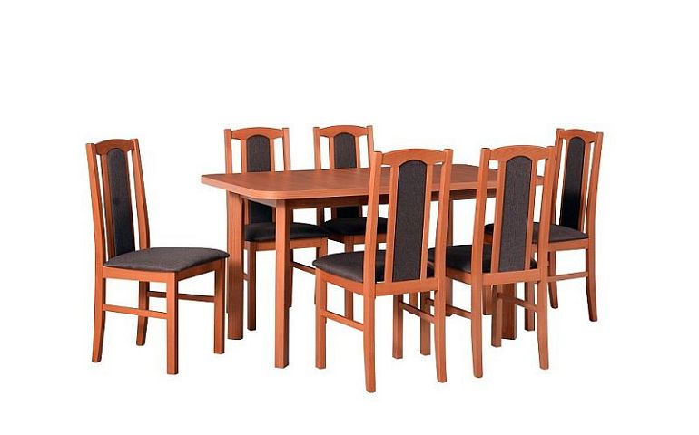 MILÉNIUM 3 Jídelní set, stůl + 6 židlí, olše/látka tmavě hnědá