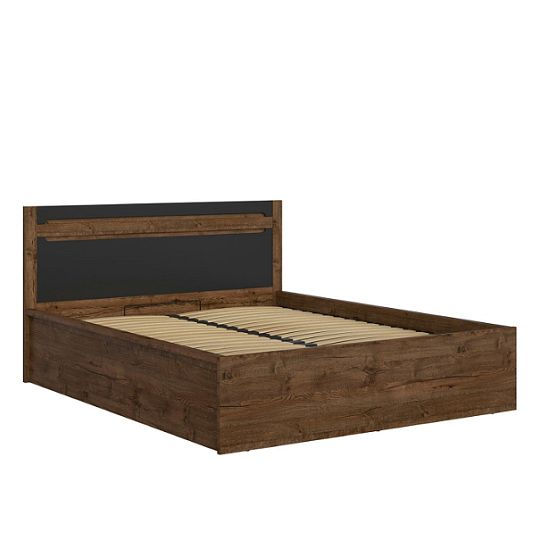 RUSO postel 160 cm + rošt a úložný prostor, dub april/černý mat